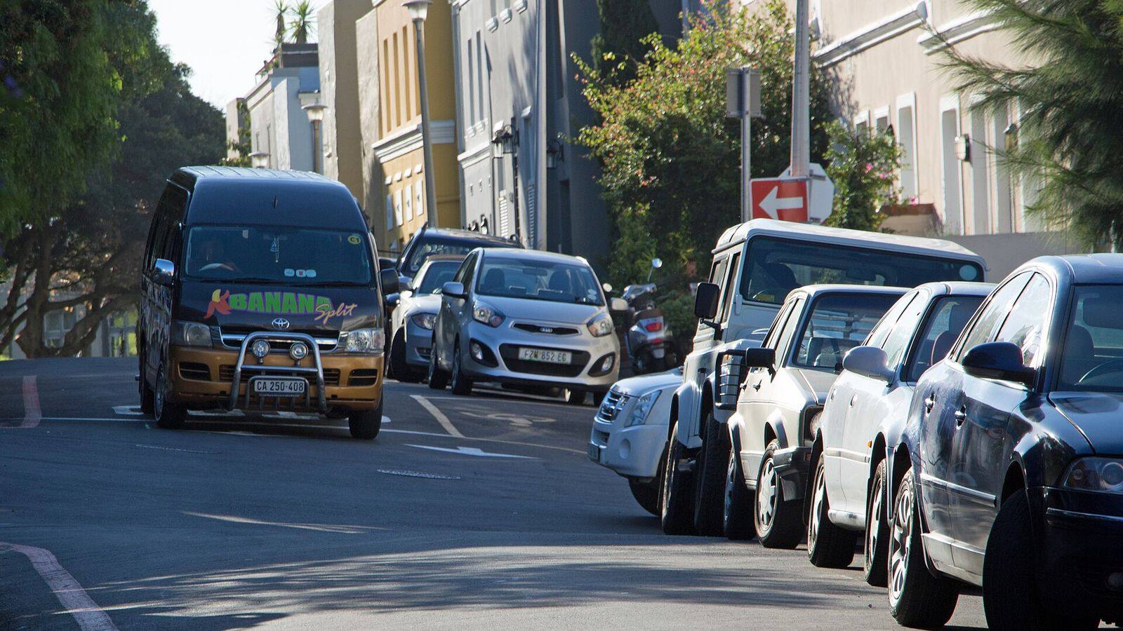 Kleurrijke historische huisjes en straatjes in de wijk De Waterkant in Kaapstad